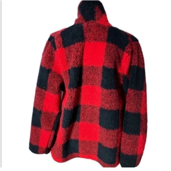 Sonoma fleece jacket Buffalo plaid open front - Picture 2 of 5